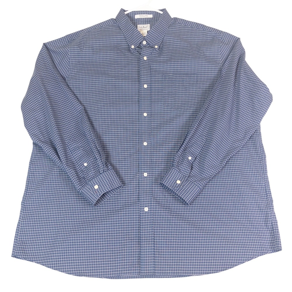 LL Bean Mens XXL Traditional Fit Wrinkle Free Cotton Check Shirt Blue 285275